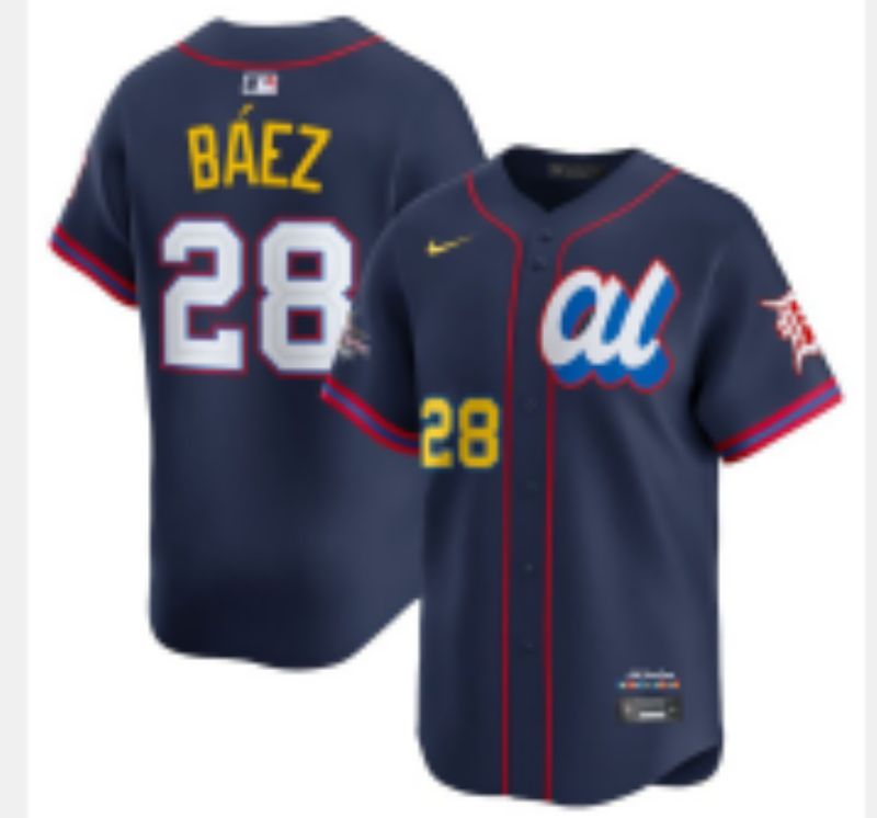 Men 2025 Detroit Tigers #28 Baez Blue All star Blank Blue Nike MLB Jersey style 6